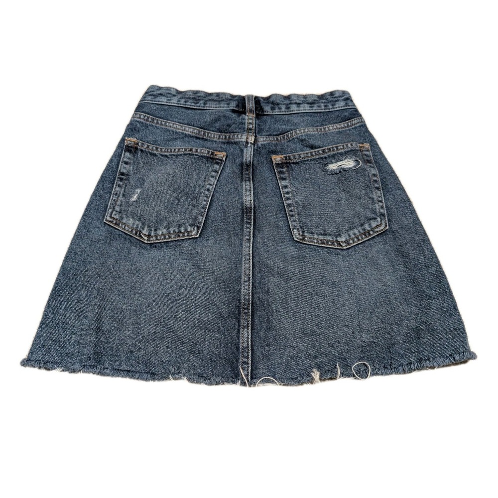 &Denim Distressed Cutoff Raw Hem Medium Wash Blue Jean Skirt Size 2 - Picture 2 of 5